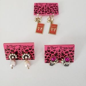 Lot 3 Betsey Johnson Earrings, New 2 stud, 1 drop
